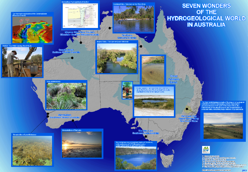 Map with the seven wonders of the hydrogeological world in Australia