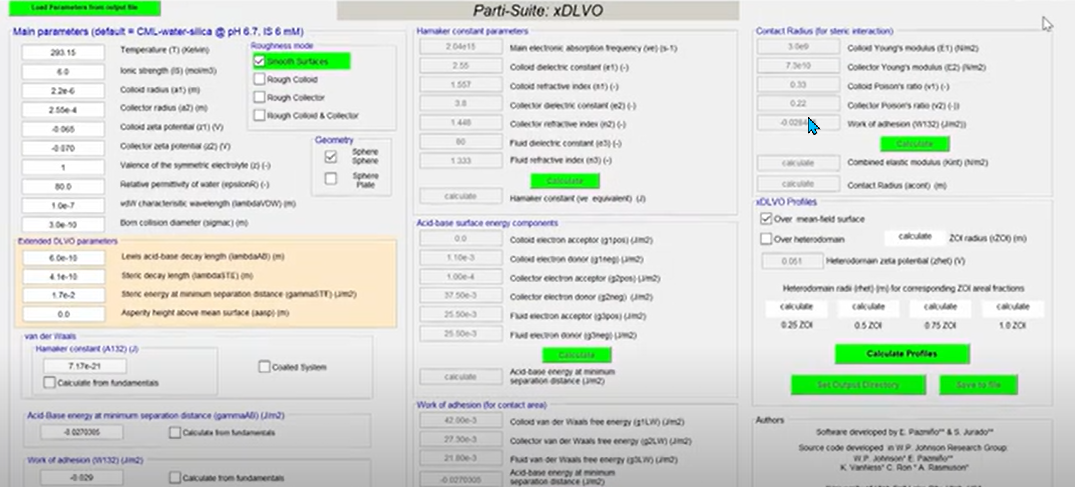 Parti-Suite Freeware xDLVO module inputs