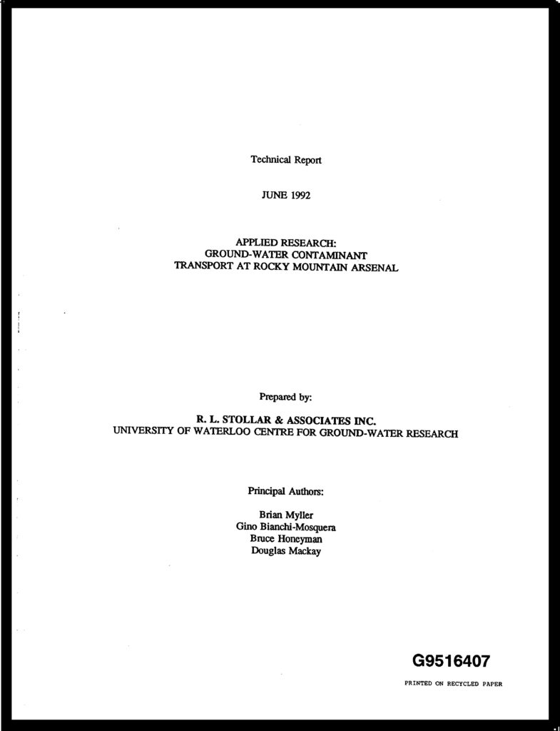 cover page technical rpt. appliedr contaminant transport at rma
